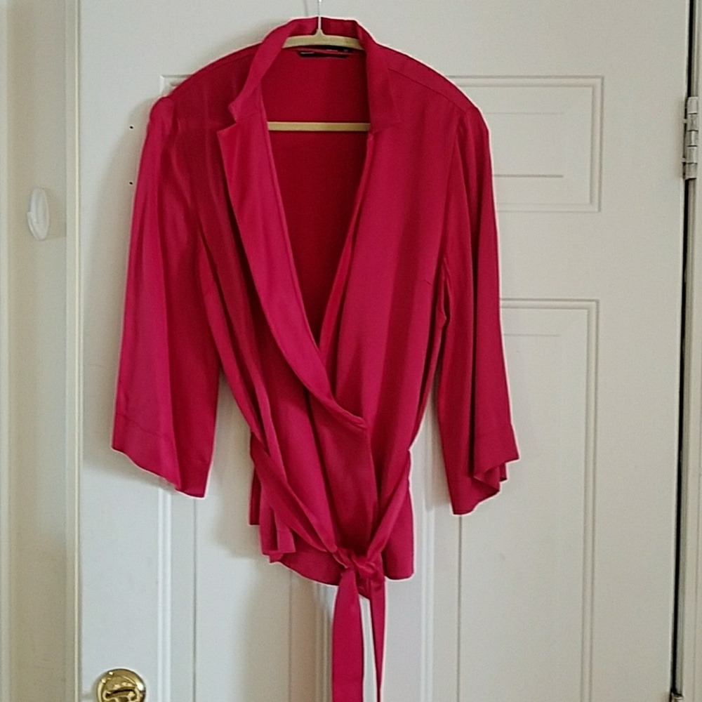 Zara Fuschia Satin Wrap Blouse NWOT